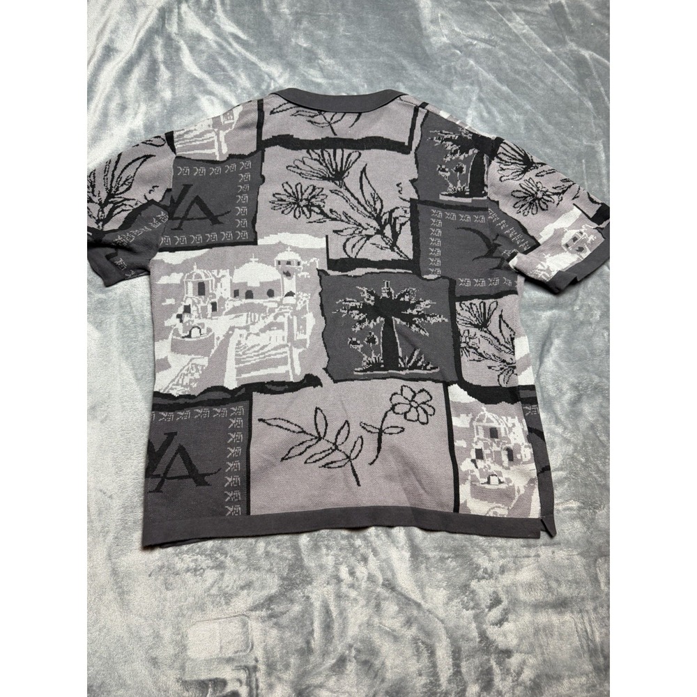 YoungLA Shirt Mens 2XL Gray Graphic Short Sleeve Button Up Knit Scenic - Picture 4 of 6